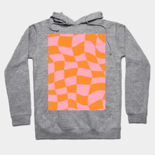 Distorted Orange and Pink Check Grid Hoodie